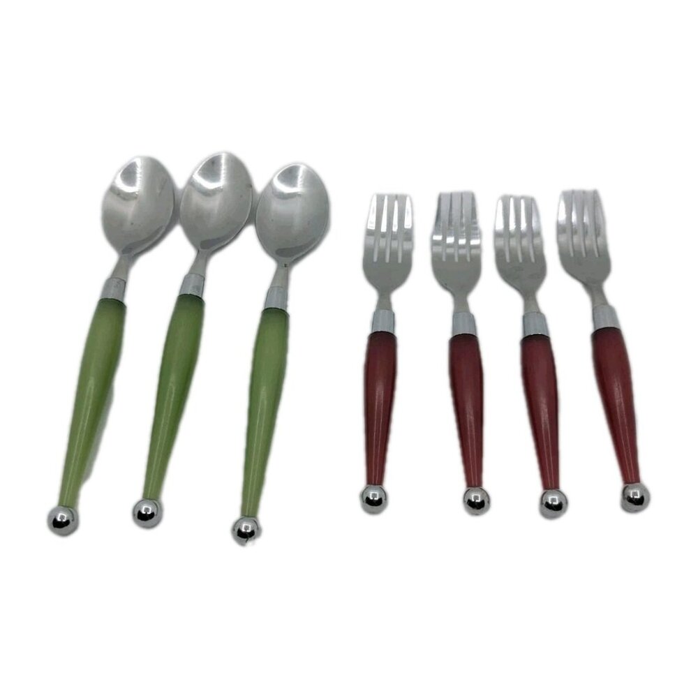 7 Pieces Cambridge Carnival Multi Flatware Stainless Colored Plastic Handle